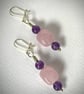 Amethyst, Rose Quartz and Sterling Silver dangle Earrings  - Image 2