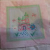 100% cotton fabric squares. Pink,green fairy castle, white,blue flowers (52)