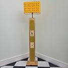 Recycled pallet wood floor lamp featuring sea shells and decoupage paper
