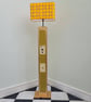 Recycled pallet wood floor lamp featuring sea shells and decoupage paper