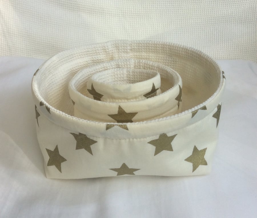 Beautiful bundle, Set of three fabric bowls, baskets, multi purpose storage