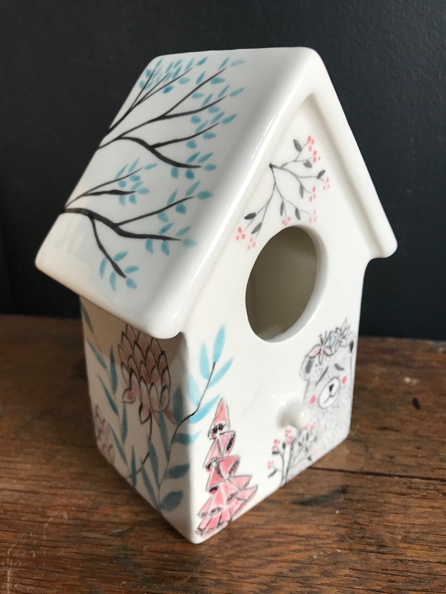 Little Bear - Hand painted ornamental ceramic Birdhouse