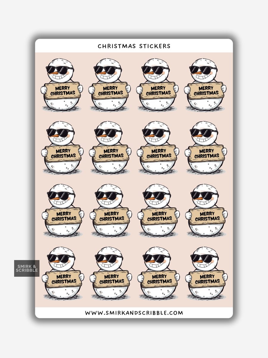 Funny Christmas Sticker Sheet - Cute Snowman