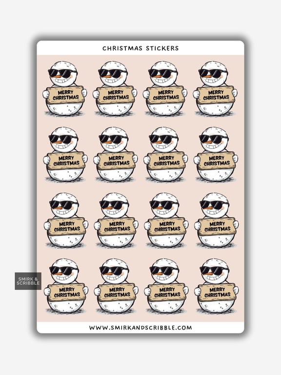 Funny Christmas Sticker Sheet - Cute Snowman