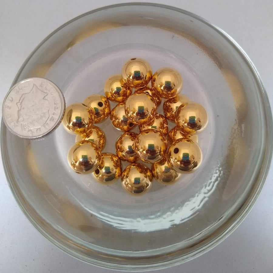 Gold Metalized 6mm Rounds Acrylic Beads x 30