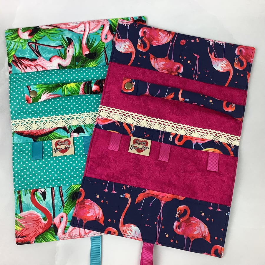 Flamingo jewellery roll, Birds jewellery storage, Travel organiser, 2 options