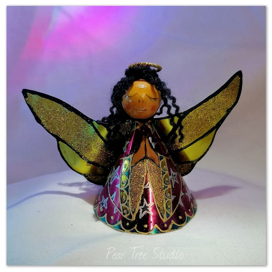 Small: Tin Angel Christmas Tree decoration (Purple and Turquoise) 