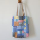 Irish Linen Patchwork Bag, Large Tote Bag