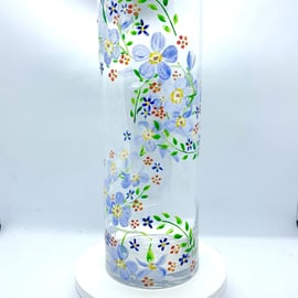 Forget me nots- Hand Painted Glass Vase. Painted Vase. Memory Vase