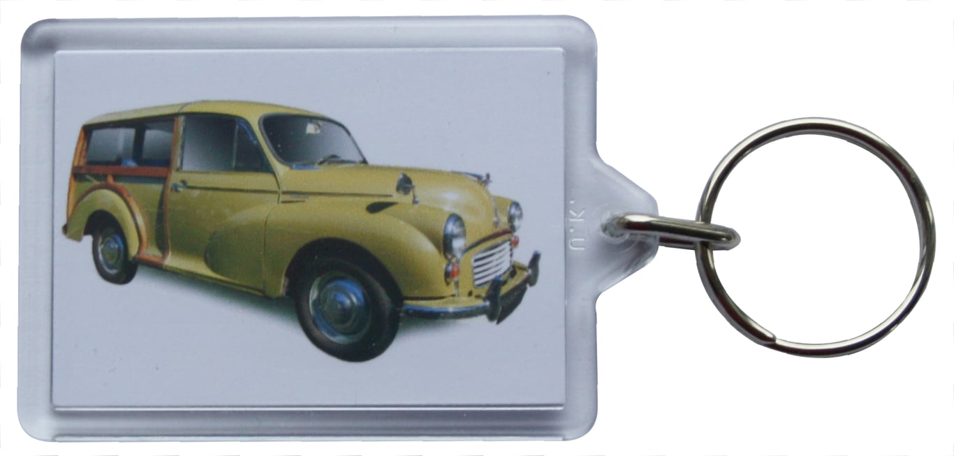 Morris Minor Traveller 1971 (Yellow) - Keyring with 50x35mm Insert - Car Fan