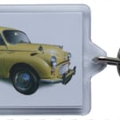 Morris Minor Traveller 1971 (Yellow) - Keyring with 50x35mm Insert - Car Fan