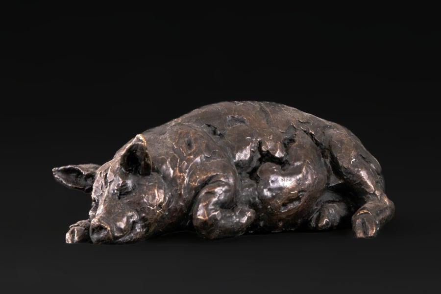 Foundry Bronze Sleeping Pig Animal Statue Small Bronze Metal Sculpture