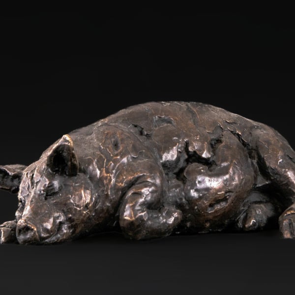 Foundry Bronze Sleeping Pig Animal Statue Small Bronze Metal Sculpture
