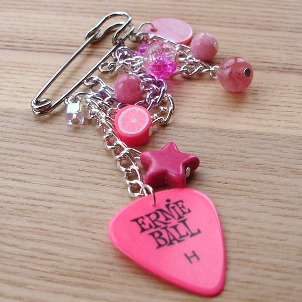 Candy Pink Rock Chick Plectrum Kilt Pin Brooch