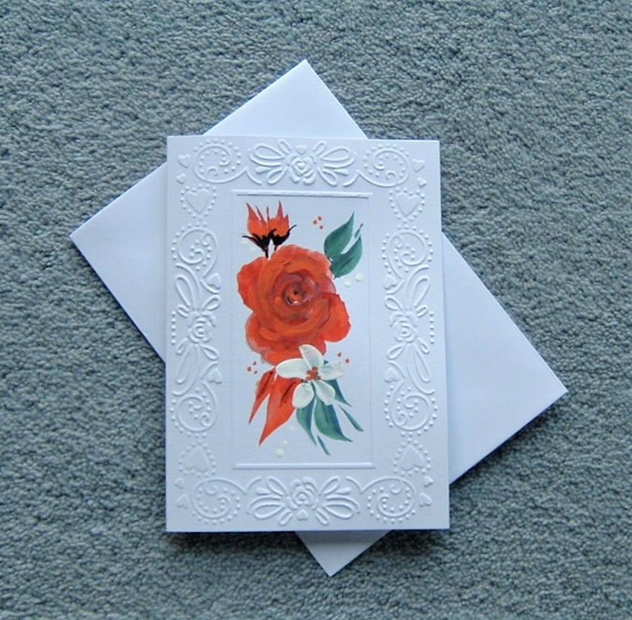 hand painted and embossed greetings card ( ref F 300 )