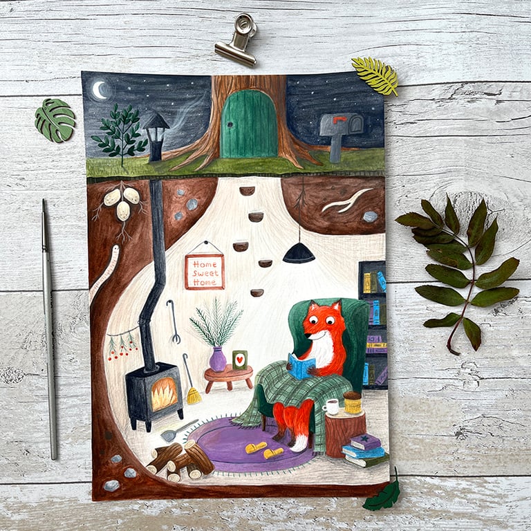 Original Fox painting - Gouache painting - One of a kind