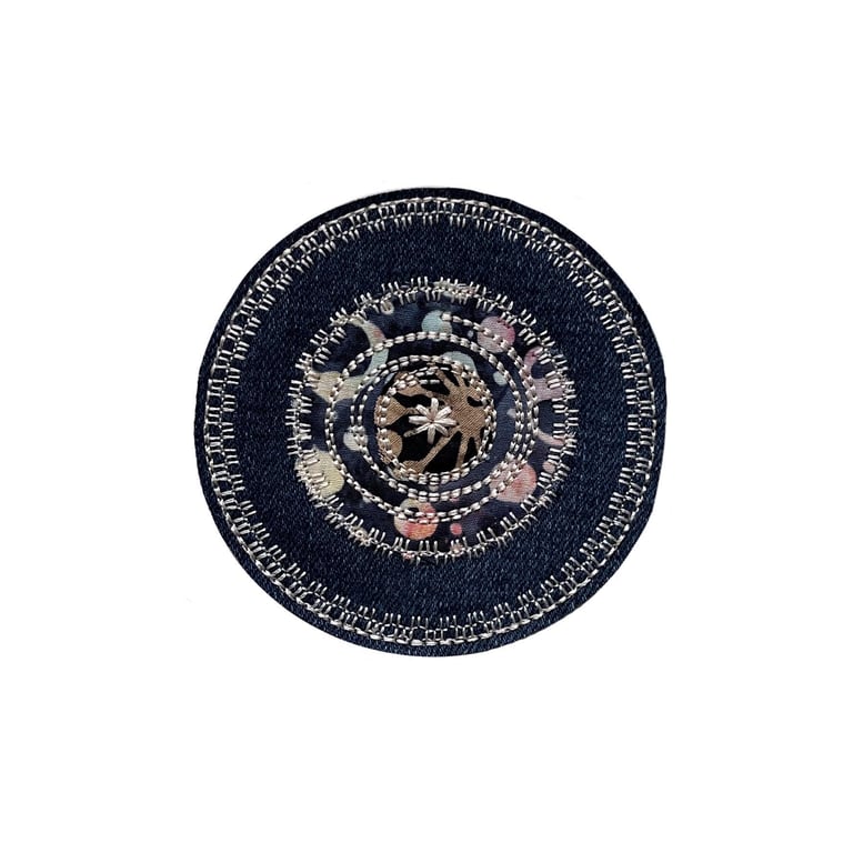Denim and Batik Embroidered Patch - Upcycled Clothing Applique