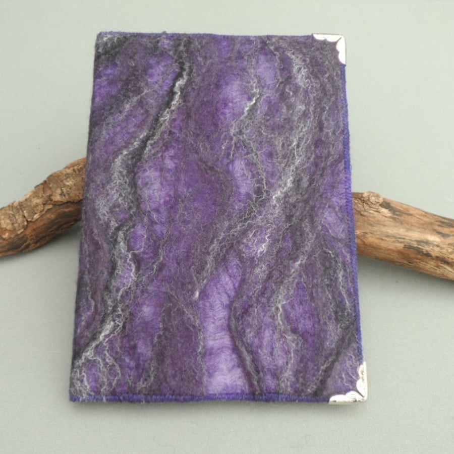A5 notebook with removable nuno felted cover in purple - SALE
