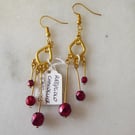 Gold diamond shaped Chandelier Earrings & Dark Red Faceted beads Summer Seconds
