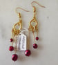 Gold diamond shaped Chandelier Earrings & Dark Red Faceted beads Summer Seconds