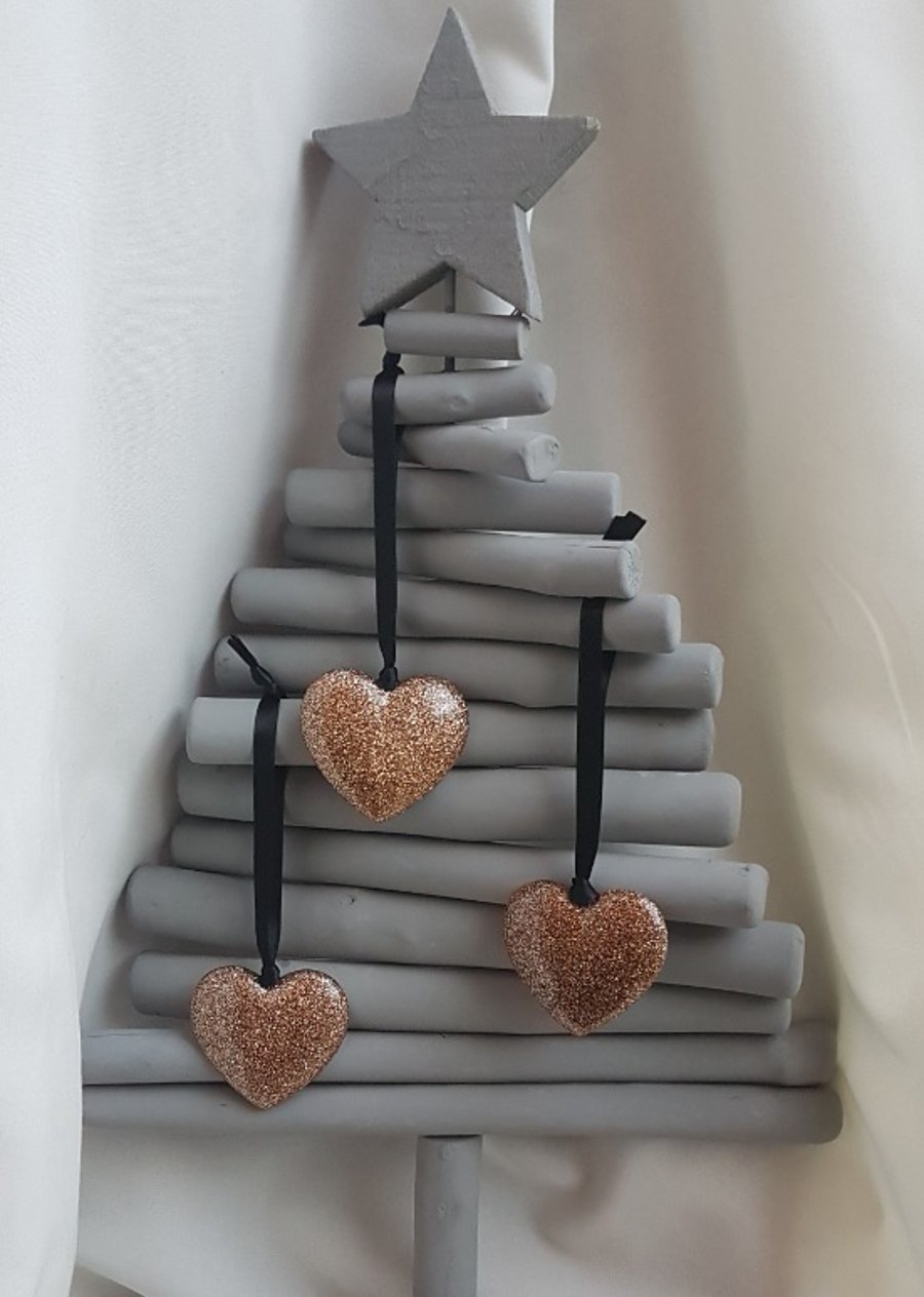 Gorgeous Rose Gold Heart Shaped Tree Decorations - Set of 3