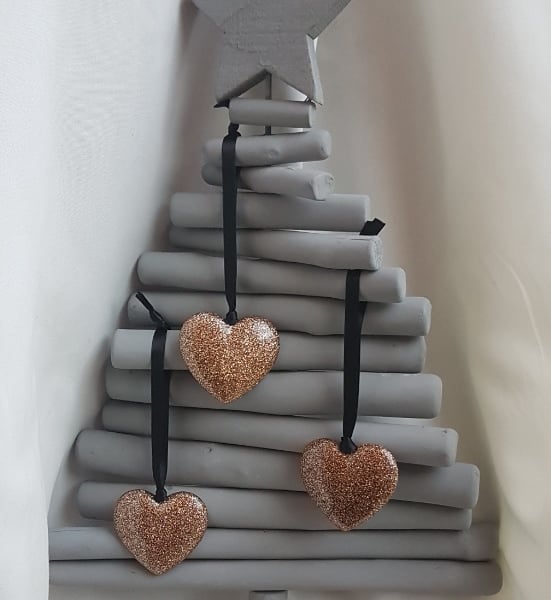 Gorgeous Rose Gold Heart Shaped Tree Decorations - Set of 3
