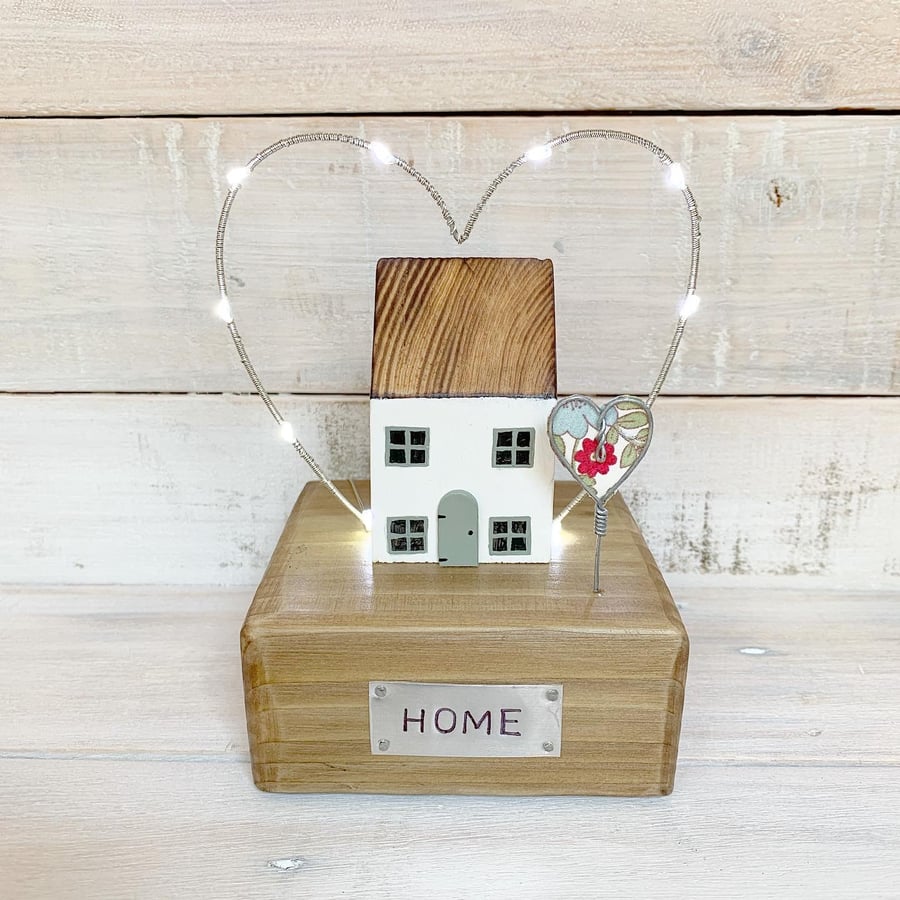 Wooden House with Fairy Lights and Heart