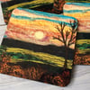 Sunset landscape coaster or drinks mat. 
