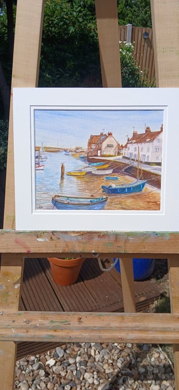 Wells Harbour at Low Tide – Norfolk Coast Original Watercolour - framed