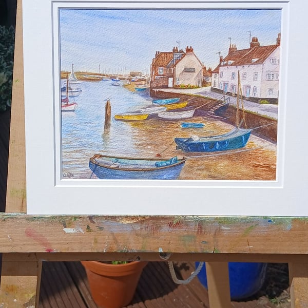 Wells Harbour at Low Tide – Norfolk Coast Original Watercolour - framed