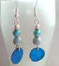 Blue Turquoise Drop Earrings - Silver Textured Bead Dangles