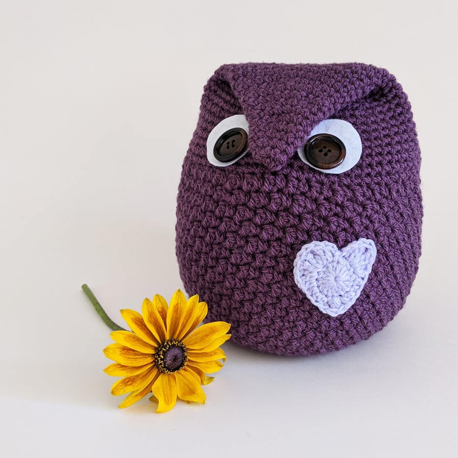 Owl-Shaped Doorstop - Purple with Lilac Heart