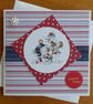 Snowman and Robins Happy Christmas Card - Stripes - Image 5