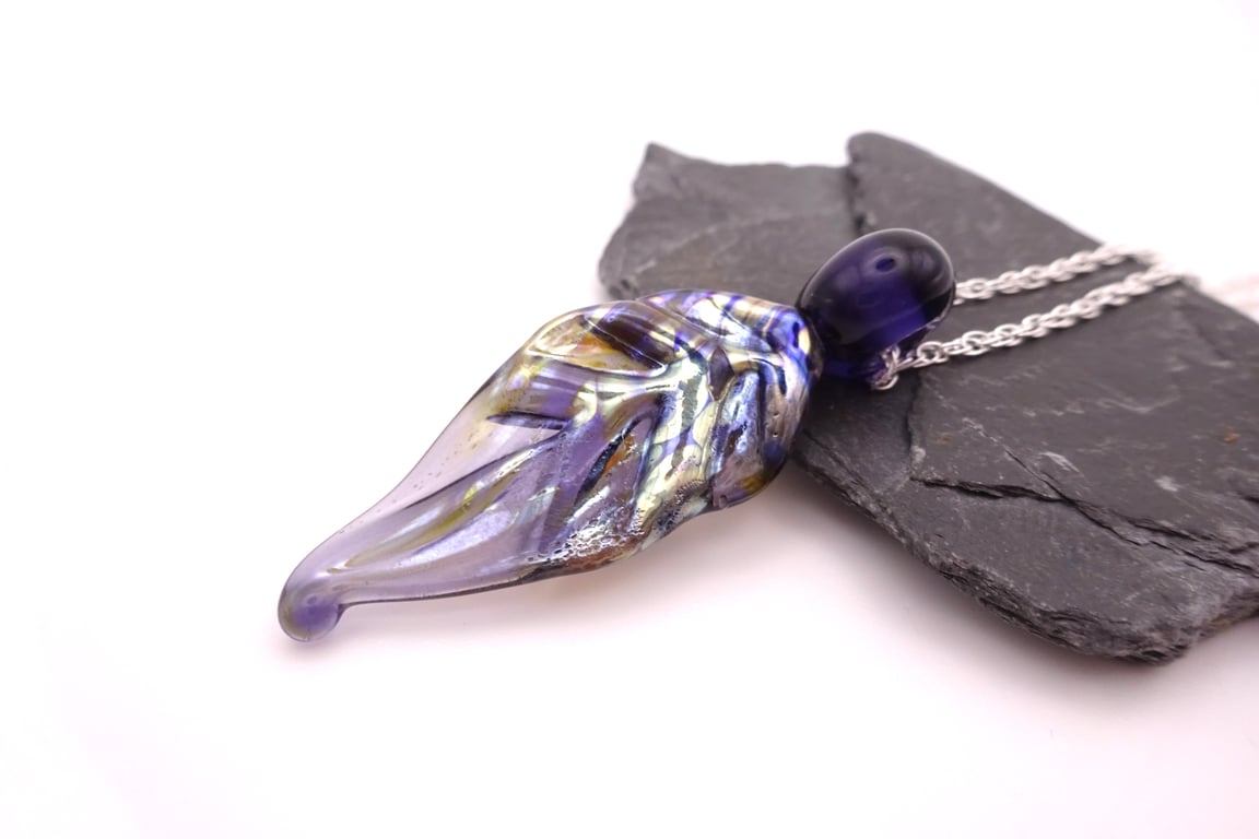 purple and silver leaf pendant necklace
