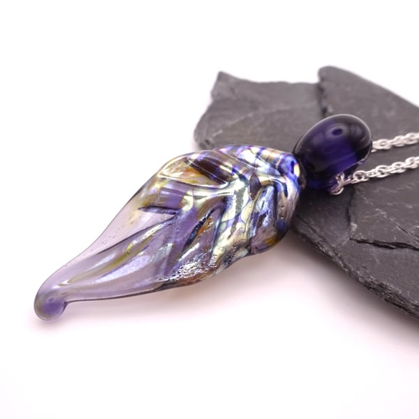 purple and silver leaf pendant necklace