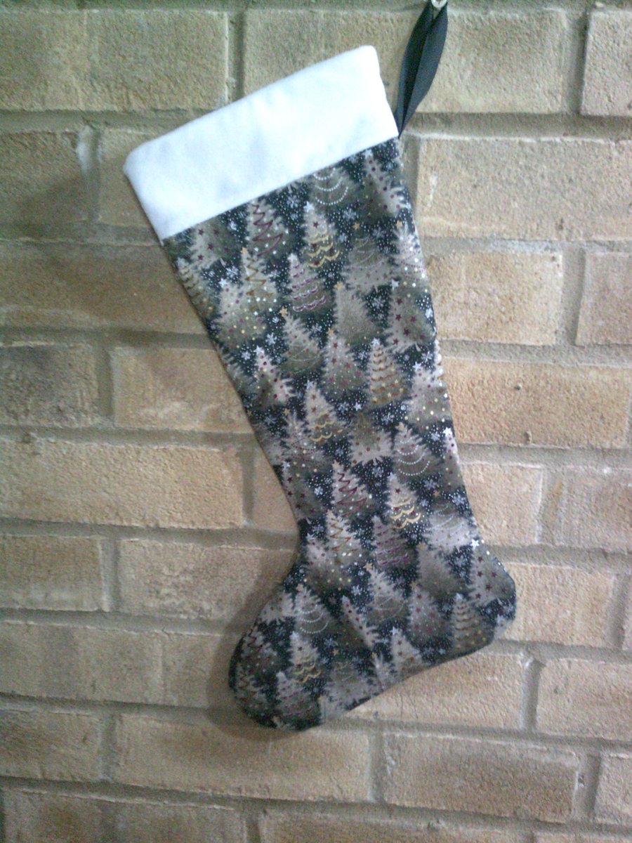 Black with Gold Christmas Trees Christmas Stocking