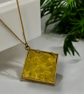 Yellow Jade Brass plated Square Worry Stone Necklace - Free Postage - Image 4
