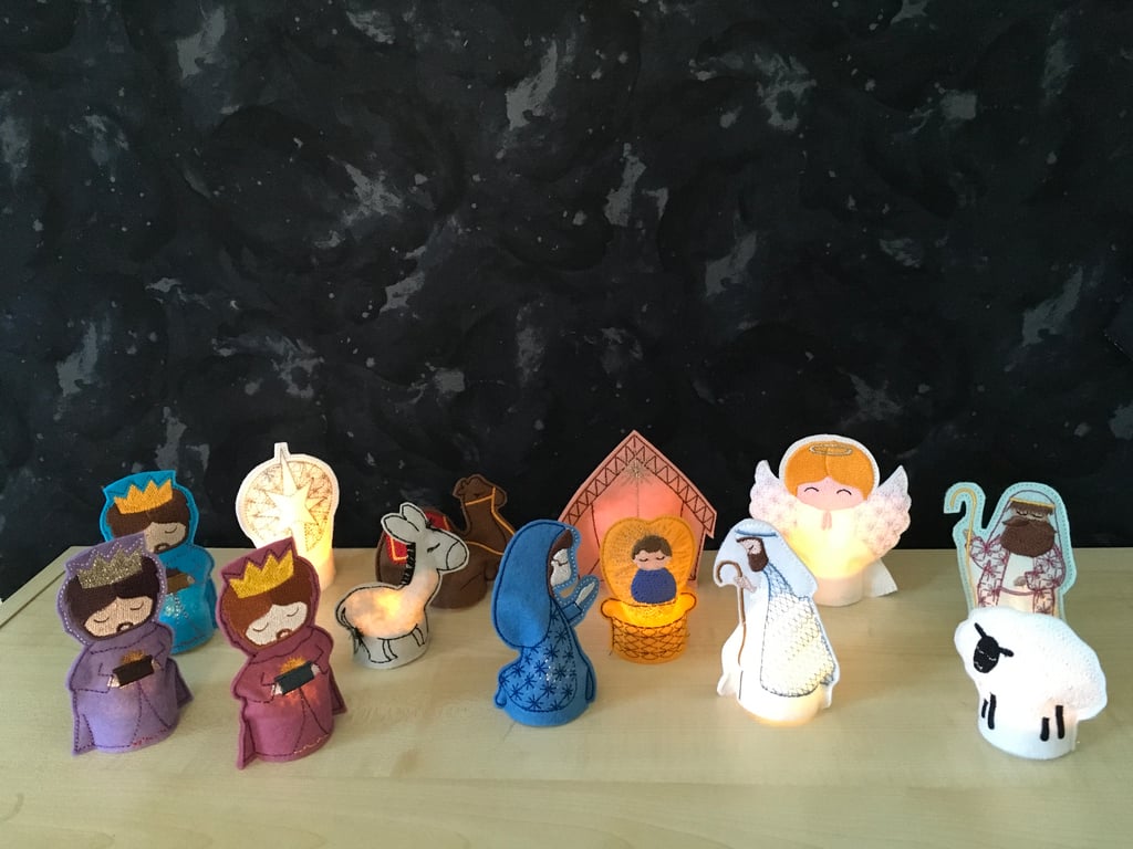 Nativity Set Christmas Display. 13 Felt Figures.. Lit with LED Lights, Included.