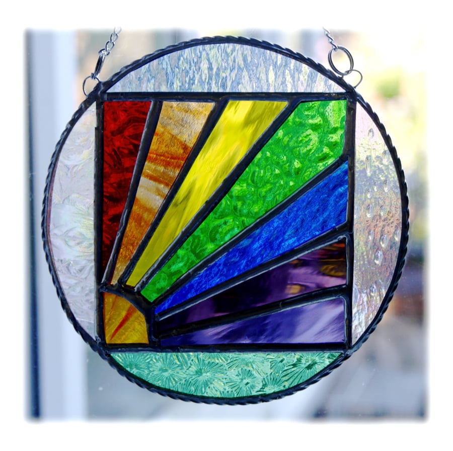 Rainbow Weather Suncatcher Stained Glass Handmade Ring 005 