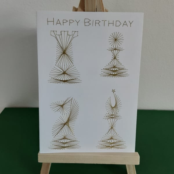 Happy Birthday Chess. Hand Embroidered Card.