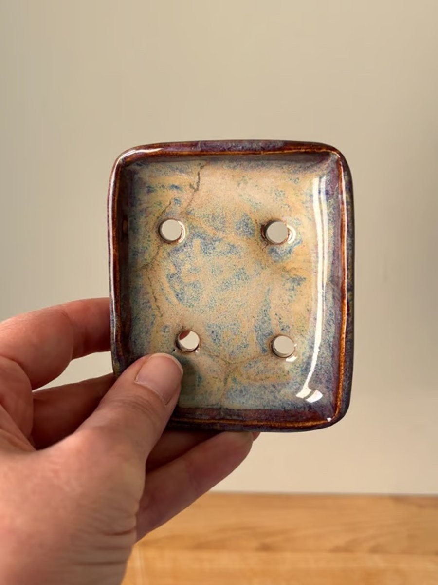 Handmade ceramic soap dish, self draining rectangular soap dish, small soap dish