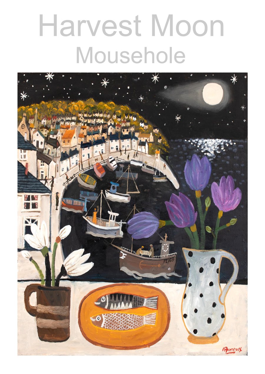 Harvest Moon. Mousehole PosterPrint on A3 High Gloss Photo Paper