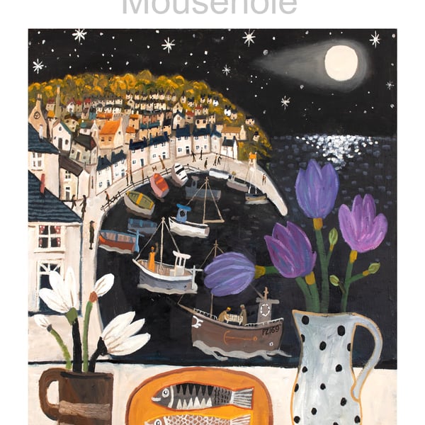 Harvest Moon. Mousehole PosterPrint on A3 High Gloss Photo Paper