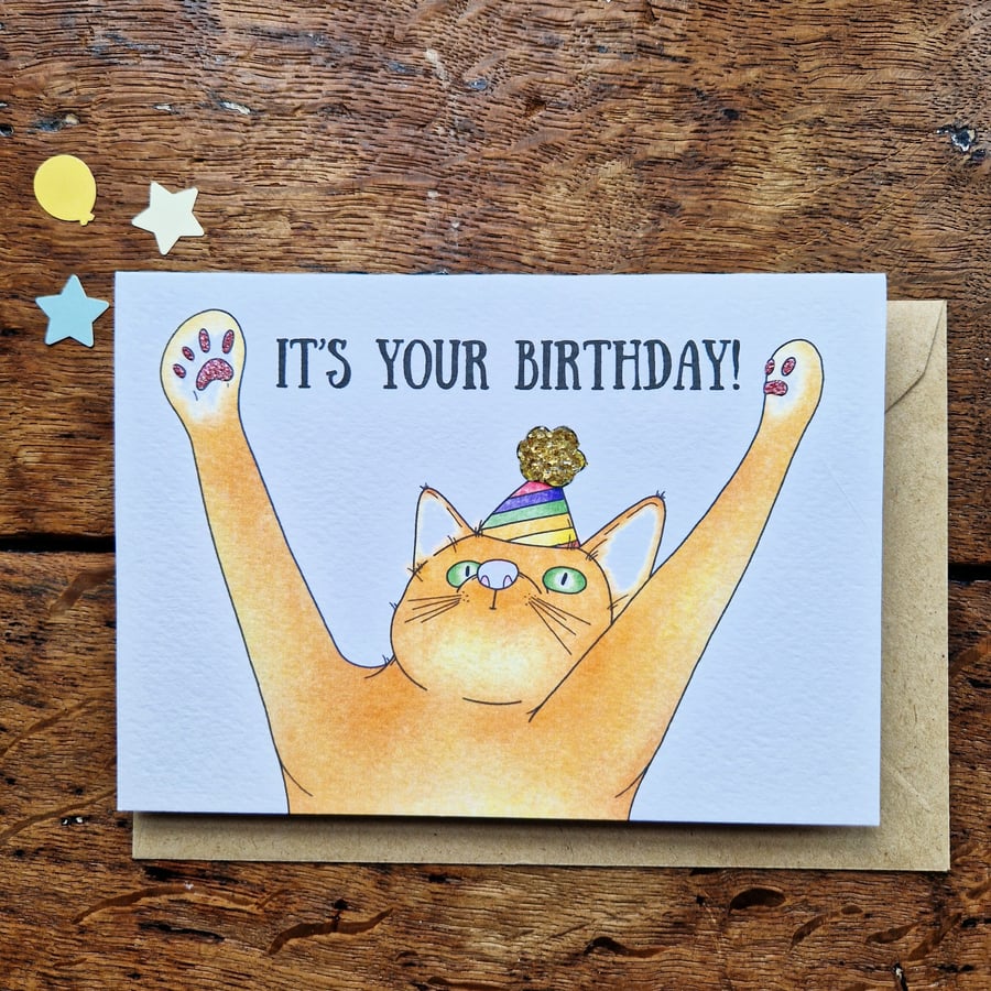 Ginger Cat Birthday Card, Funny Orange Cat Card, Cat Mum card, Cat dad card