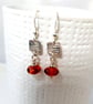Textured Sterling Silver & Amber Small Drop Earrings  - Image 1
