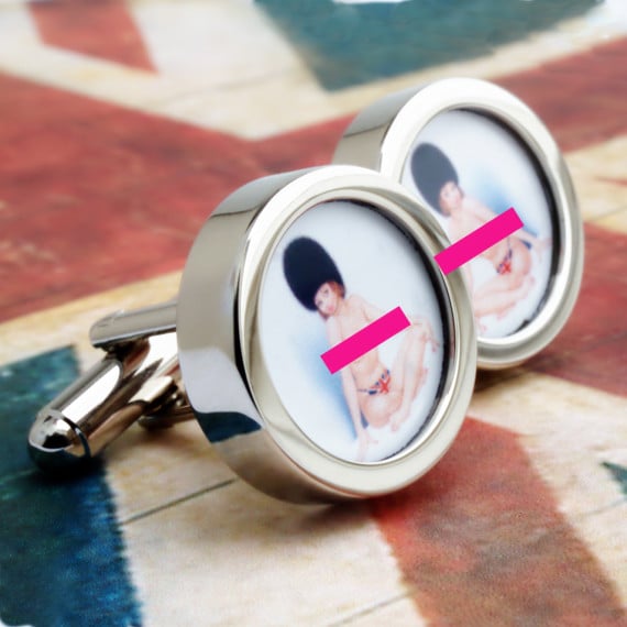 English Nude Cufflinks Pin Up Girl in Union Jack Knickers and Busby Cuff Links