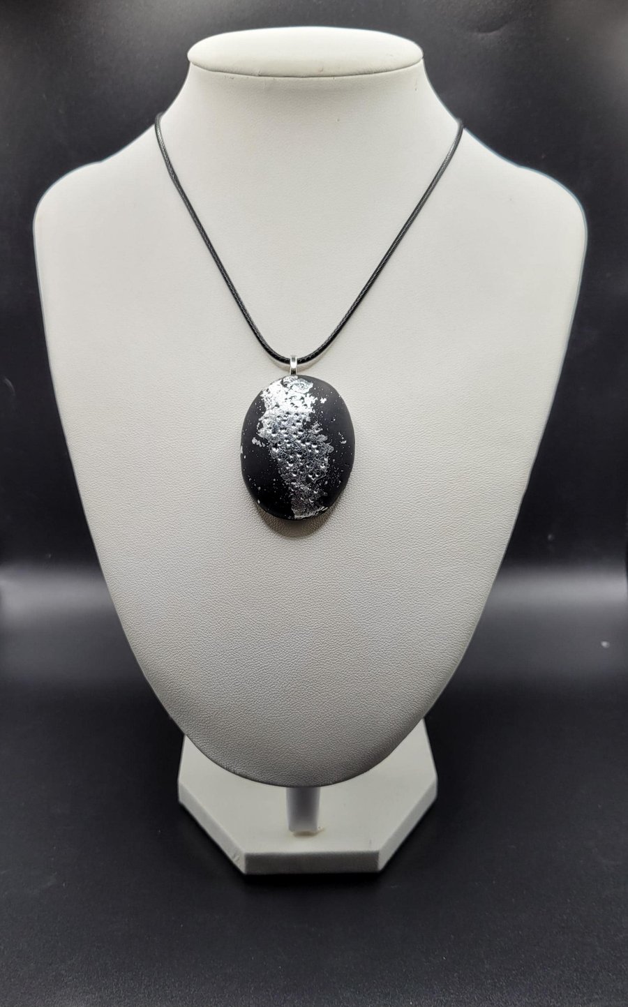 Handmade Oval Polymer Clay Pendant Necklace, Artisan Boho Statement Jewellery