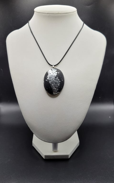 Handmade Oval Polymer Clay Pendant Necklace, Artisan Boho Statement Jewellery