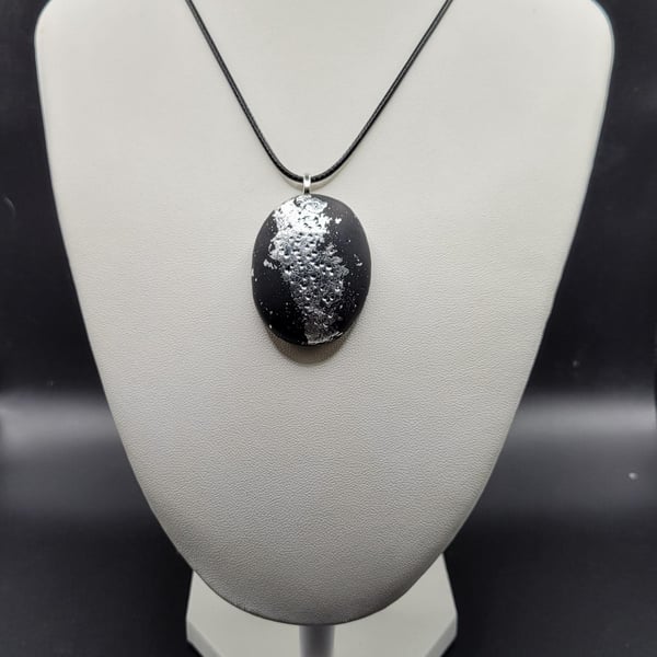 Handmade Oval Polymer Clay Pendant Necklace, Artisan Boho Statement Jewellery