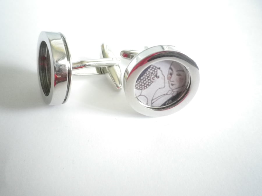 1920s Dancing Couple cuff links, fee shipping, gift wrapped, lovely image, 1234